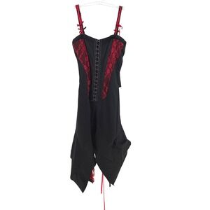 Vexy‎ Dress Women Small Black Red Lace Corset Handkerchief Hoco Gothic Victorian